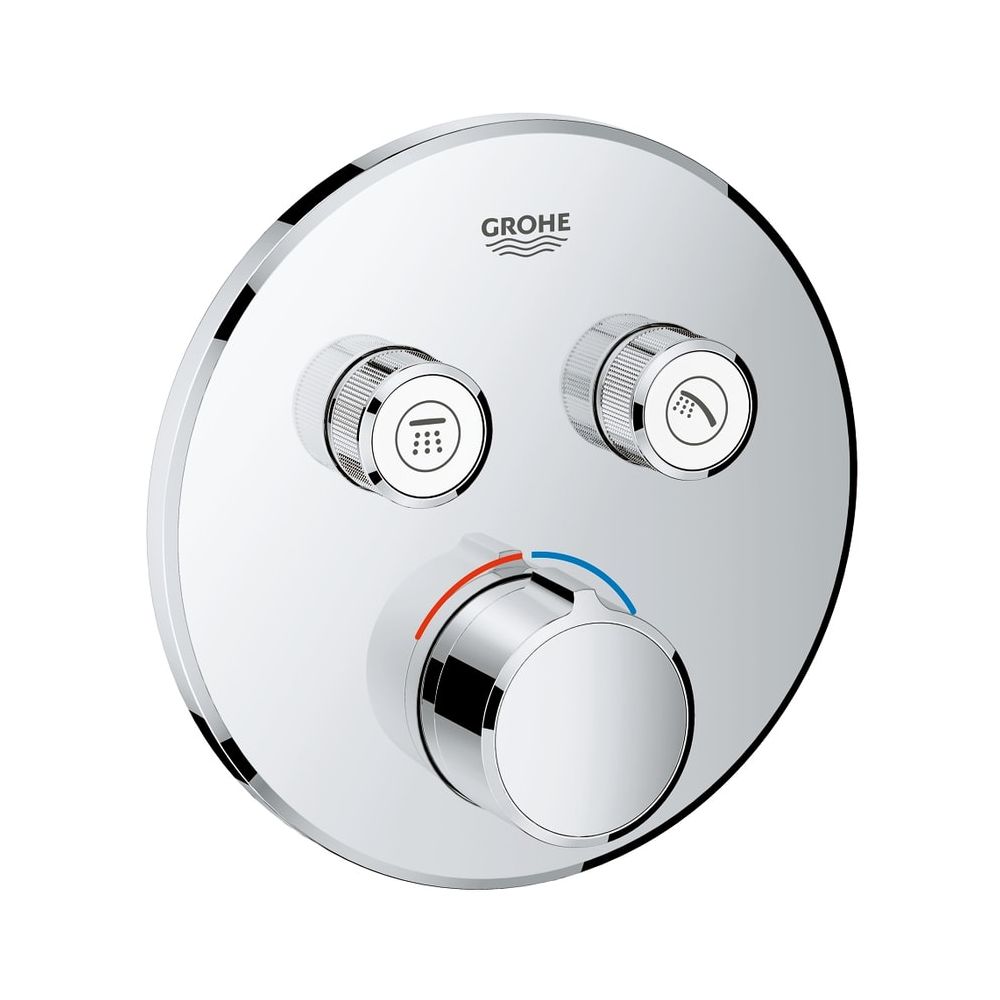 Mitigeur encastré Grohe SmartControl avec 2 vannes d'arrêt, kit de montage complet pour Rapido SmartBox, rosace murale ronde, chromé