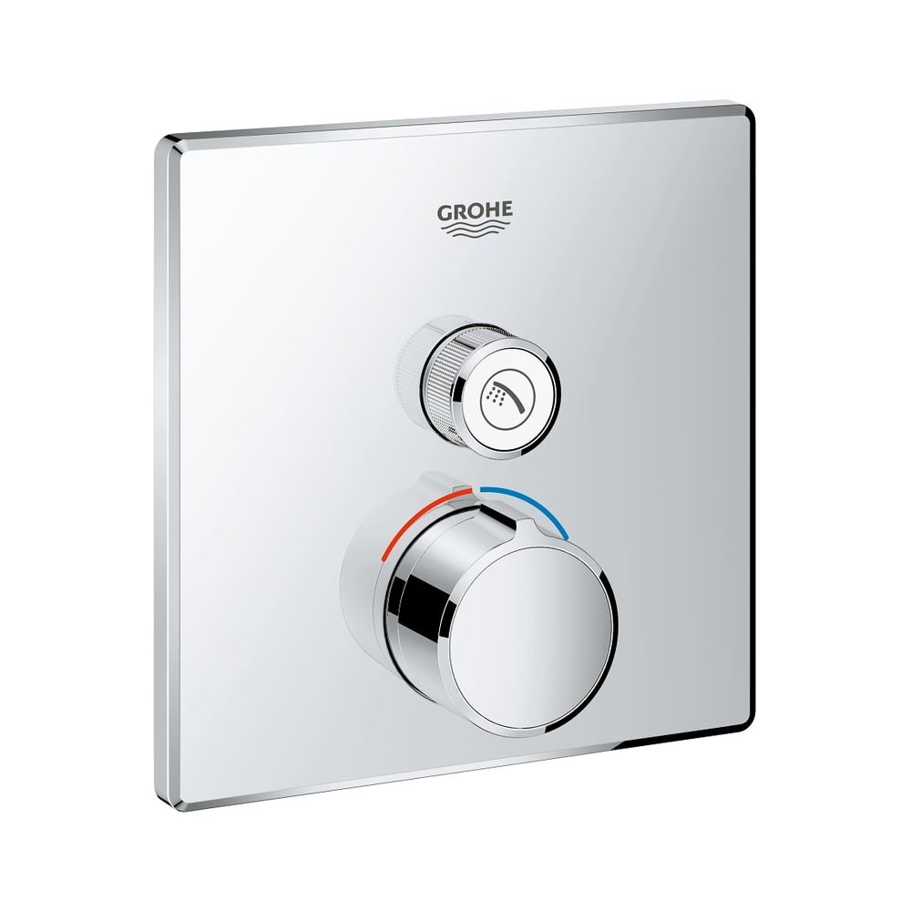 Mitigeur encastré Grohe SmartControl avec 1 vanne d'arrêt, kit de montage complet pour Rapido SmartBox, rosace murale angulaire, chromé