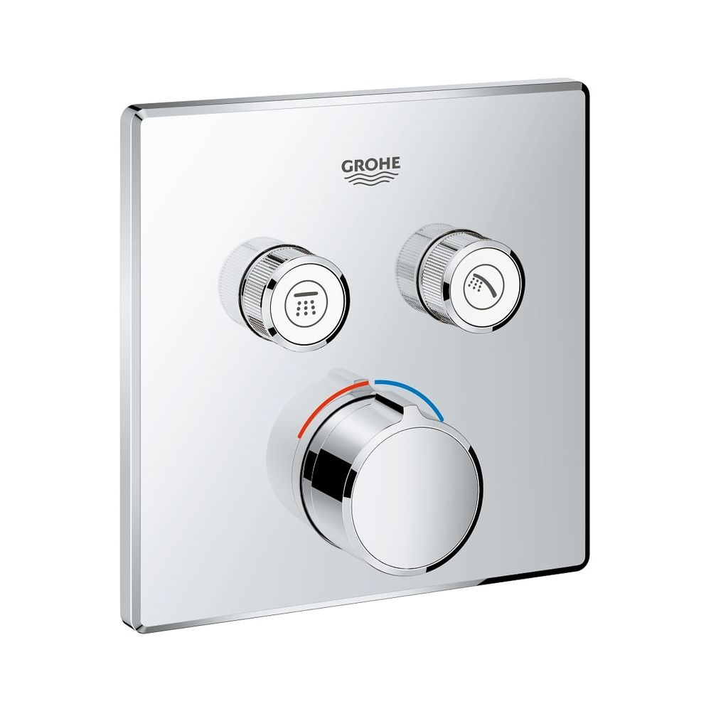 Mitigeur Grohe Rapido SmartBox encastré SmartControl avec 2 vannes d'arrêt, kit de montage prêt à poser, rosace murale carrée, chromé