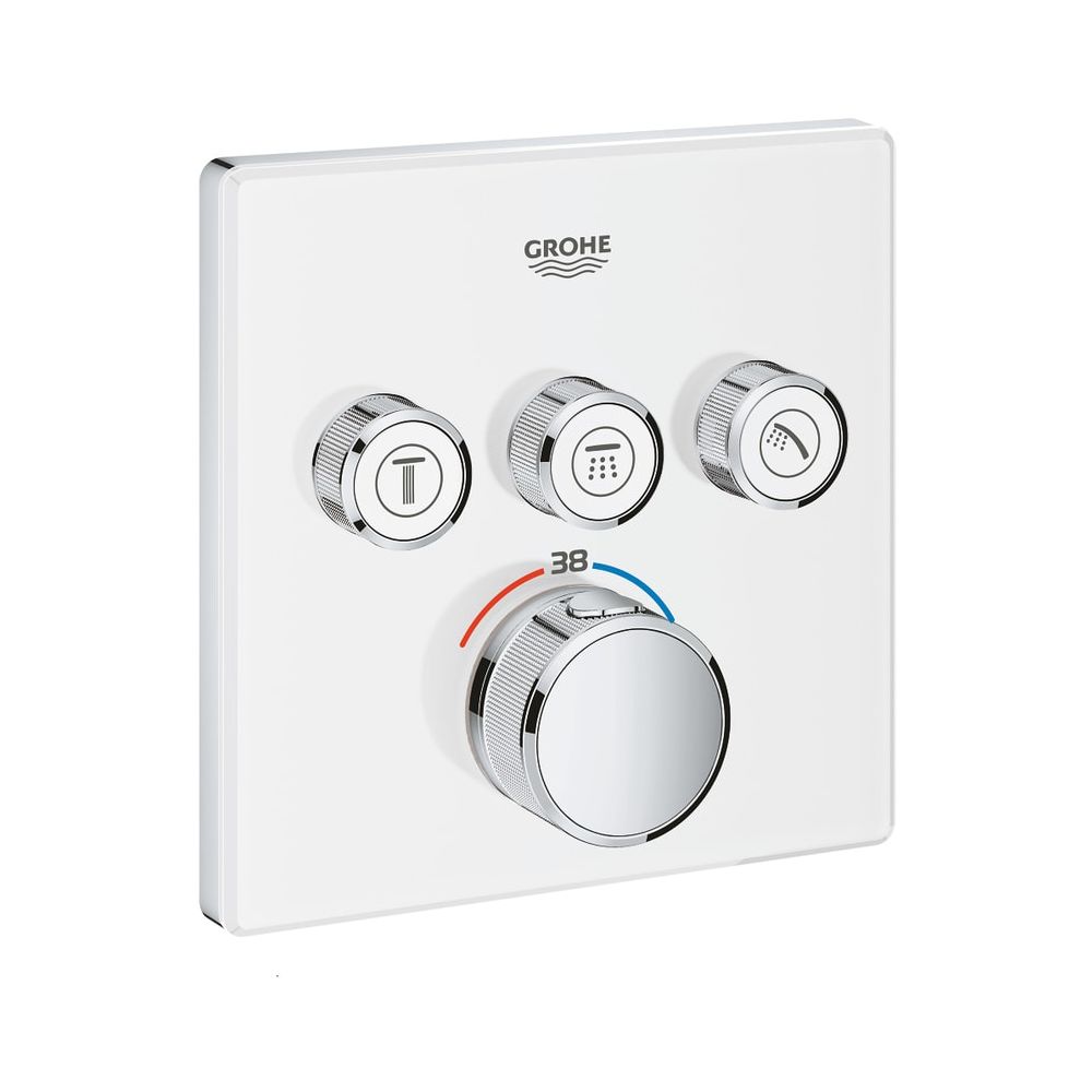 Grohe Grohtherm SmartControl Thermostat, design angulaire, Kit de montage prêt à poser avec 3 vannes d'arrêt, Moon White, 29157LS0
