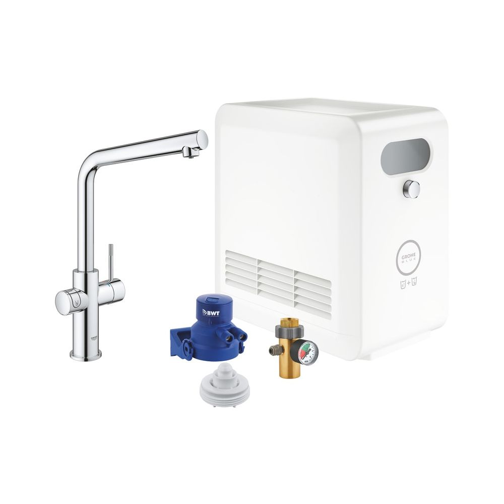 Robinet de cuisine GROHE Blue L-Auslauf, refroidisseur/carbonateur, Bluetooth 4.0, WLAN, batterie de robinetterie avec filtre, chromé, 31347003