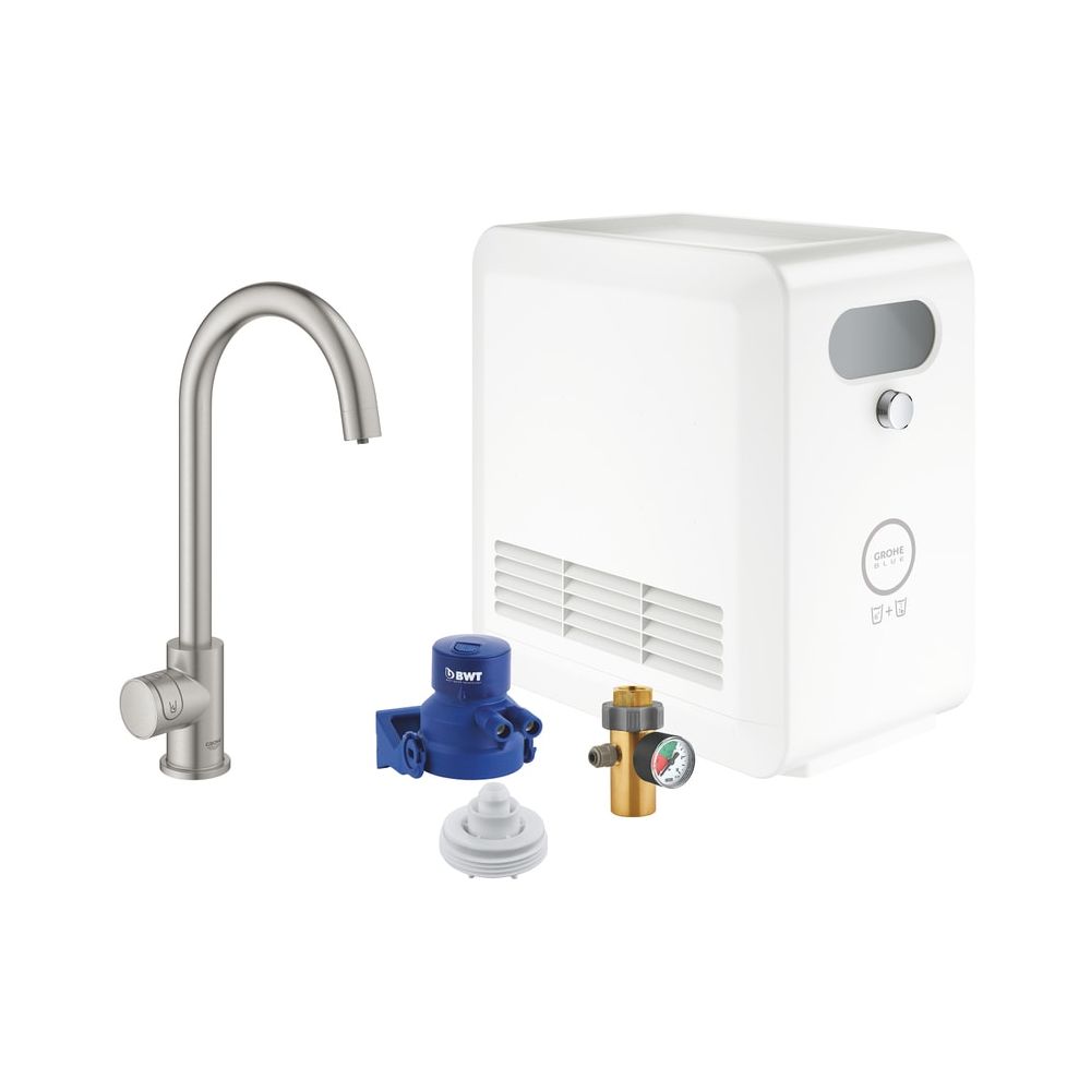 Kit robinet de sortie Grohe Blue avec mitigeur Grohe Blue et fonction de filtration, montage 1 trou, Supersteel, 31302DC2