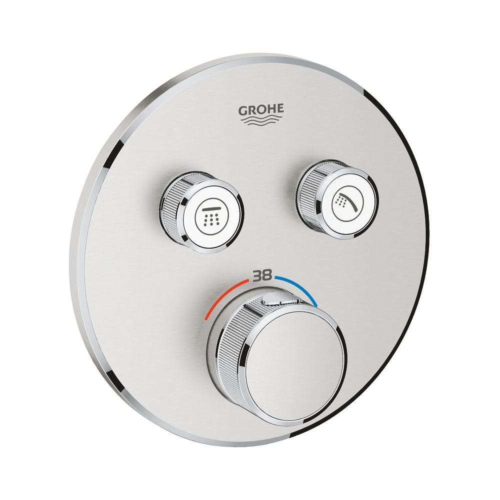 Grohe Grohtherm SmartControl - Thermostats mitigeur d'encastrement rond, Kit de montage complet pour Rapido SmartBox, 2 vannes d'arrêt, Supersteel, 29119DC0