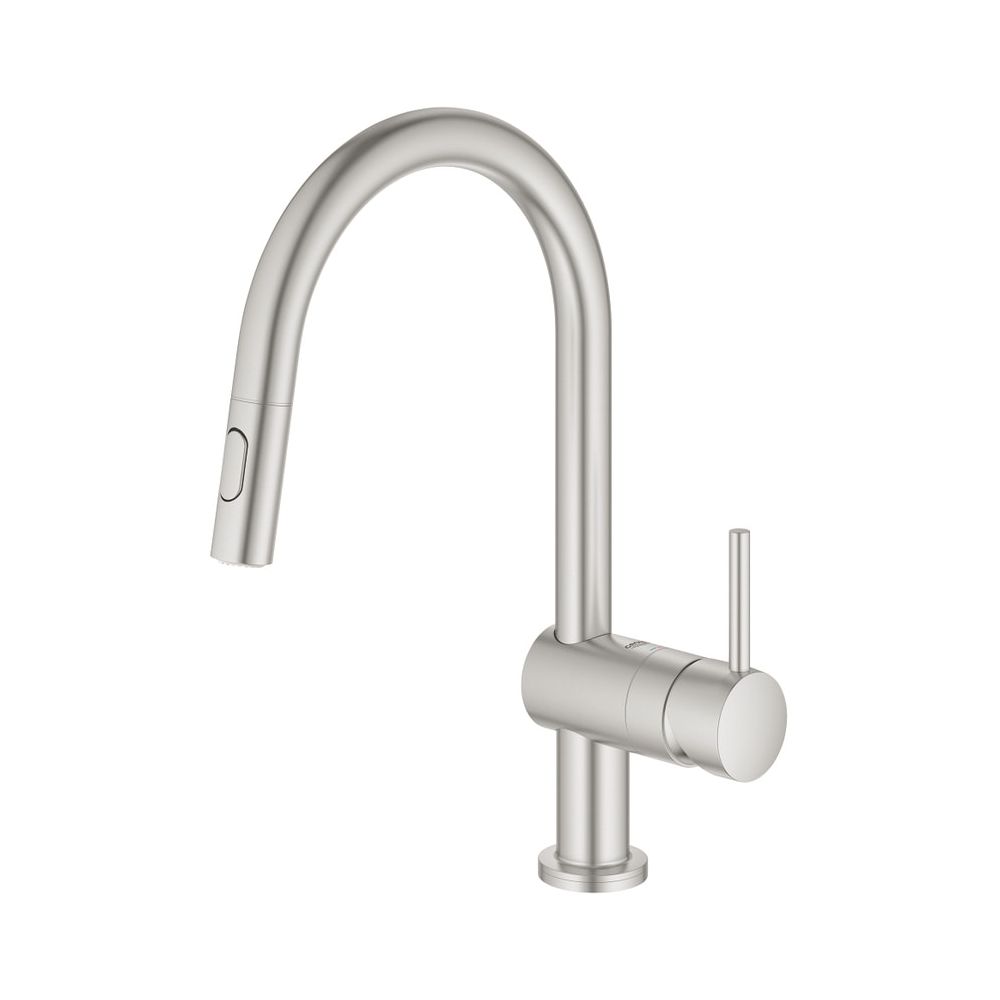 Grohe Minta Touch Mitigeur de cuisine électronique à un trou, bec en C, finition Supersteel, douchette double extractible