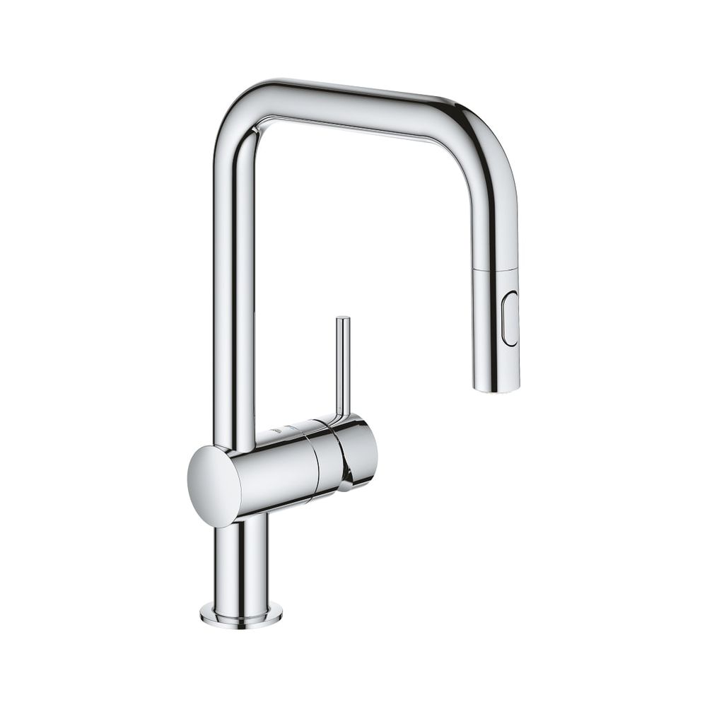 Robinet de cuisine Grohe Minta à un levier, montage monotrou, bec en U pivotant, pommeau double extractible, 9,0 l/min, chrome