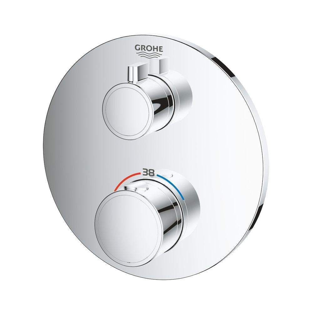 Grohe Grohtherm Mitigeur thermostatique de douche, rond, kit de montage prêt à poser pour Rapido, chromé, 24075000