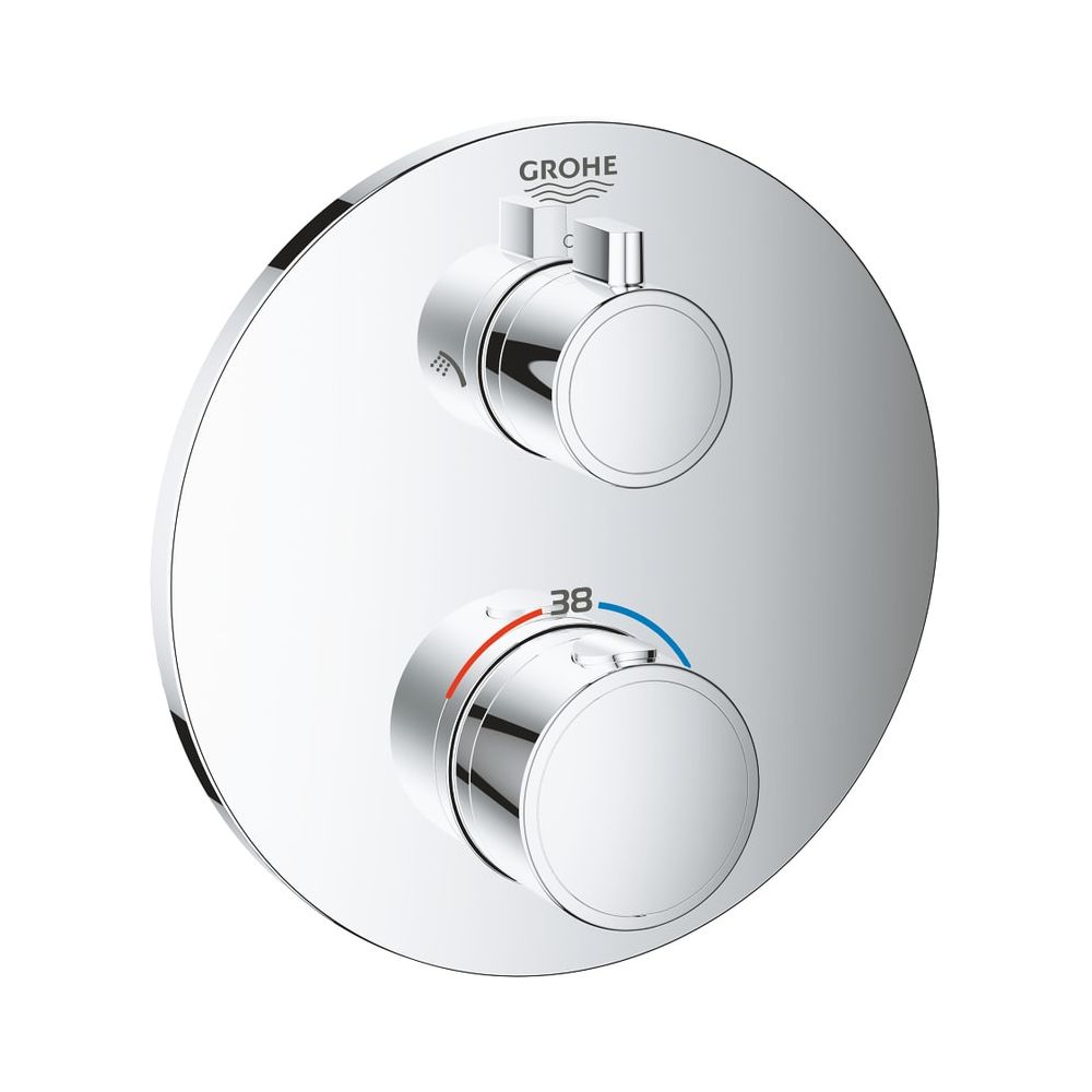 Grohe Grohtherm Mitigeur thermostatique de douche, rond, avec commutation 2 voies intégrée, kit de montage prêt à poser pour Rapido, chromé