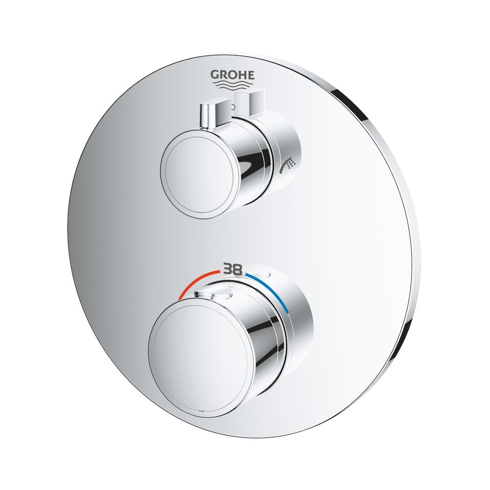 Grohe Grohtherm Mitigeur thermostatique pour baignoire, avec commutation 2 voies intégrée, kit de montage prêt à poser Rapido, chromé, 24077000