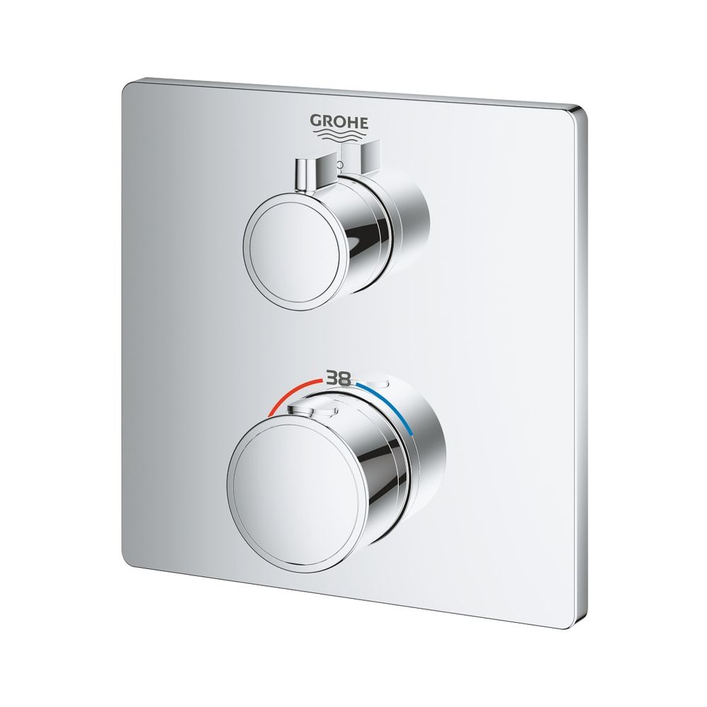 Grohe Grohtherm Mitigeur thermostatique de douche, carré, kit de montage prêt à poser pour Rapido SmartBox, chromé, 24078000