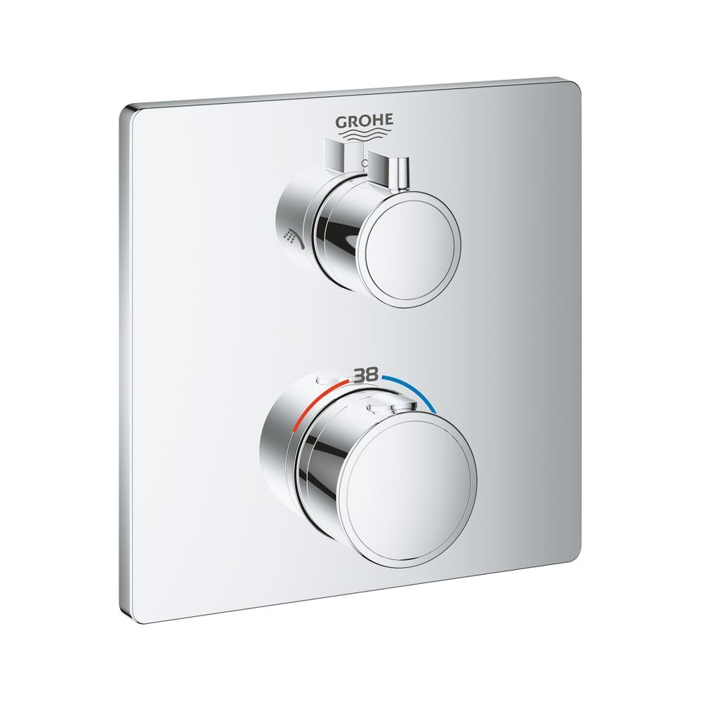 Grohe Grohtherm Mitigeur thermostatique de douche, carré, avec commutation 2 voies intégrée, kit de montage prêt à poser pour Rapido, chromé