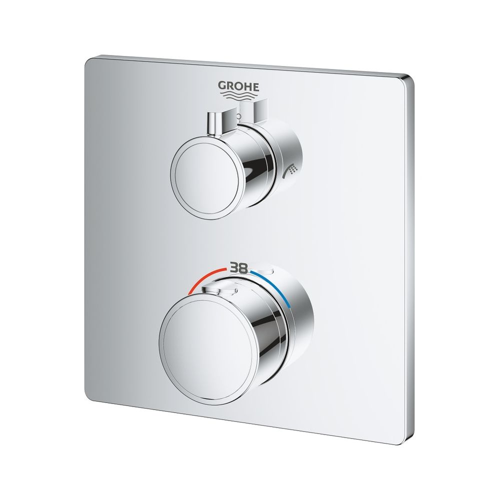 Grohe Grohtherm Mitigeur thermostatique pour baignoire, avec commutation 2 voies intégrée, kit de montage prêt à poser Rapido, chromé, 24080000