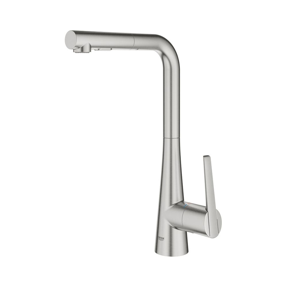 Robinetterie de cuisine Grohe Zedra 1 trou, mitigeur monocommande avec douchette 3 jets télescopique, Supersteel, 32294DC2