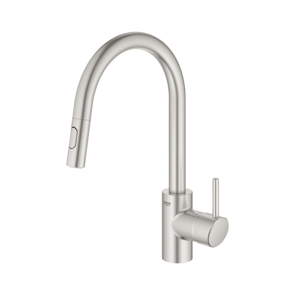Robinetterie de cuisine Grohe Concetto à levier unique, montage à trou unique, bec haut, pivotant, double jet, Supersteel