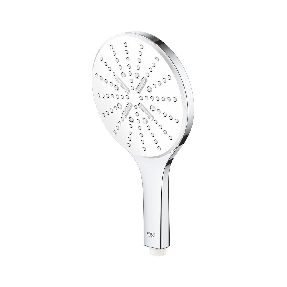 Pommeau de douche Rainshower SmartActive 150 GROHE, fond de pommeau Moon White, 3 modes, 8,5 l/min à 3 bars, Moon White/Chrom