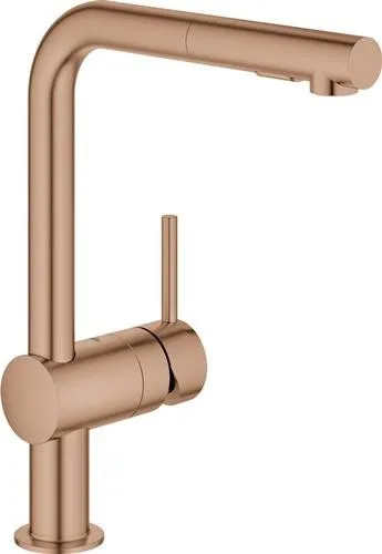 Robinet de cuisine GROHE Minta à bec unique, modèle 30274, bec en L, douchette escamotable, finition warm sunset brossé
