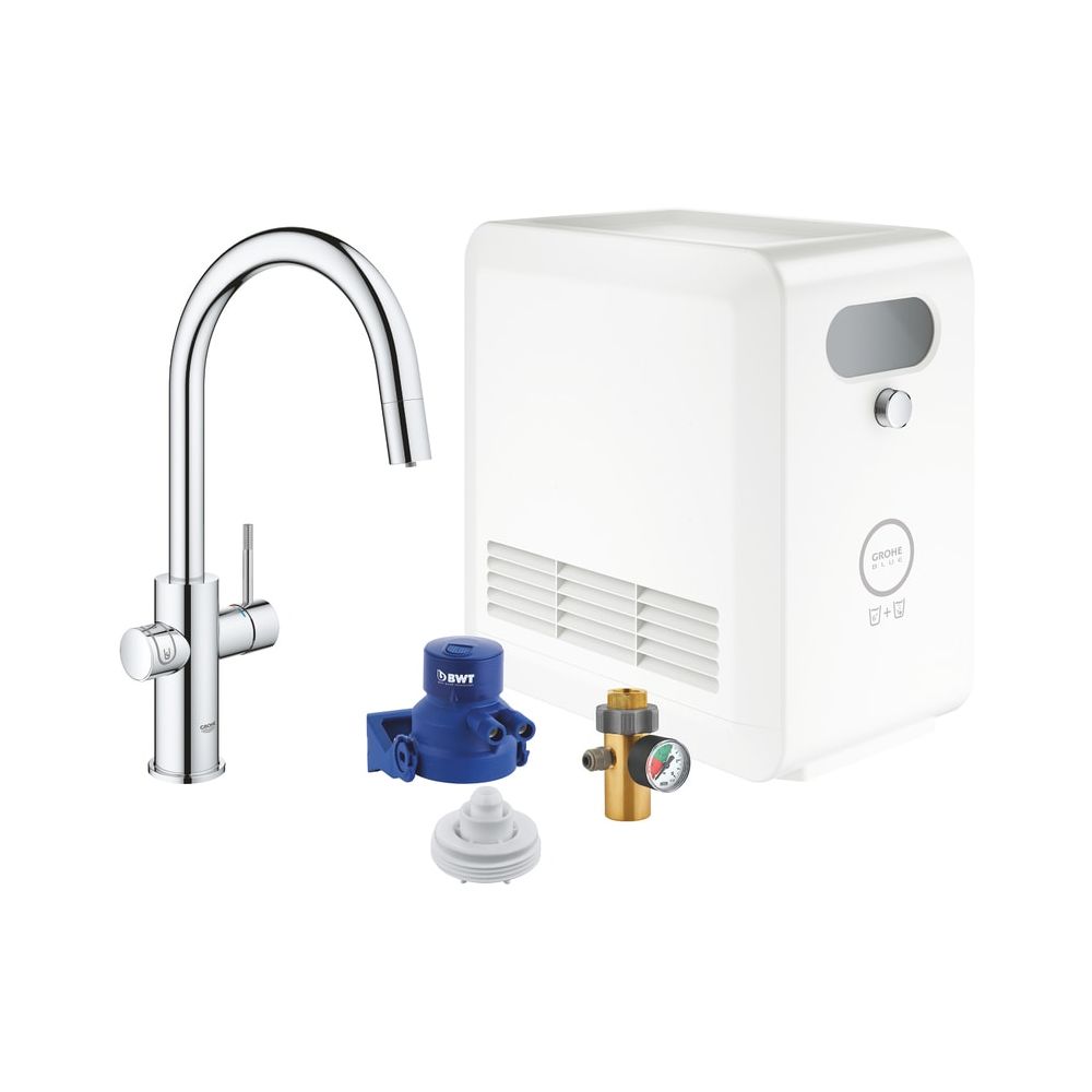 Kit robinetterie Grohe C avec sortie Grohe Blue, mitigeur monocommande extractible pour évier, chromé, 31325002