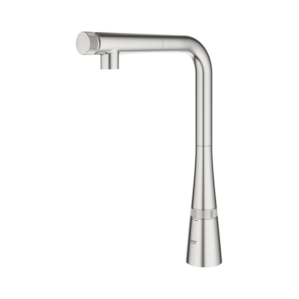 Robinet de cuisine Zedra SmartControl Grohe, montage à trou unique, contrôle du volume et de la température par rotation, Supersteel