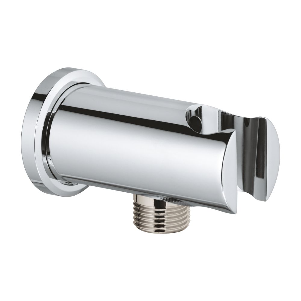 Grohe Rainshower coude de sortie mural avec support, rosace ronde, filetage 1/2", boîtier entièrement métallique, anti-retour, chromé, 26658000
