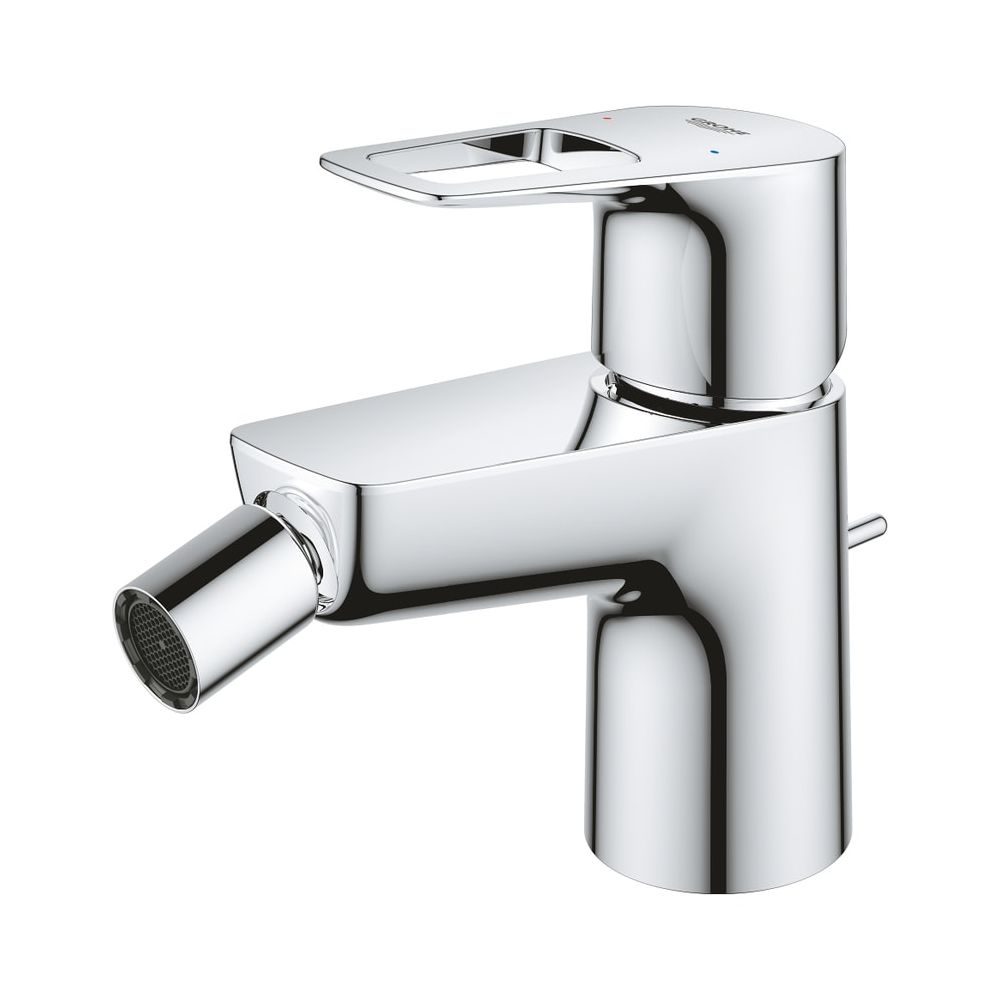 Robinetterie de bidet BauLoop Grohe à un trou, mitigeur monotrou, avec limiteur de température, EcoJoy 5,7 l/min, garniture à tige de vidange 1 1/4", finition chromée
