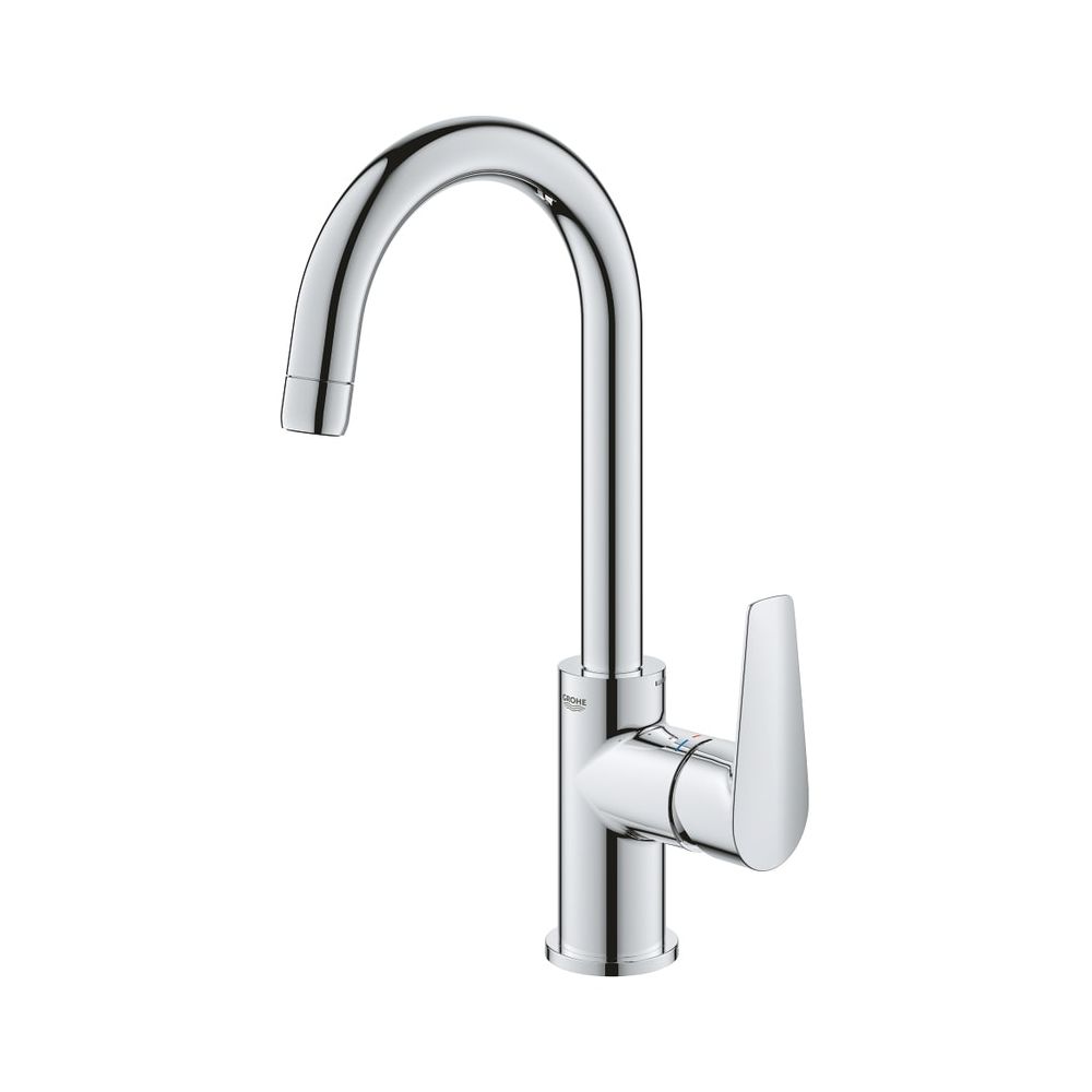 Robinetterie de lavabo Grohe BauEdge, montage 1 trou, monocommande, taille L, avec limiteur de température et bonde, chromé, 23760001