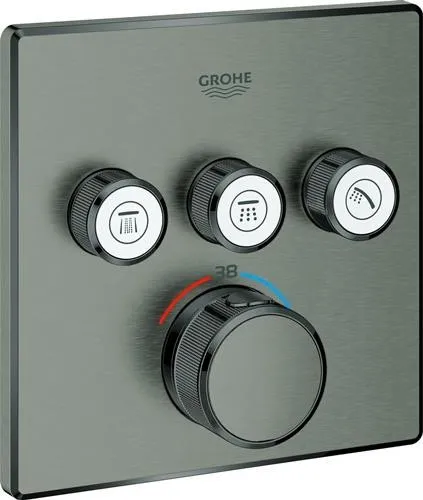 Grohe Thermostat Grohtherm SmartControl 29126 carré FMS 3 vannes d'arrêt ASV hard graphite brossé