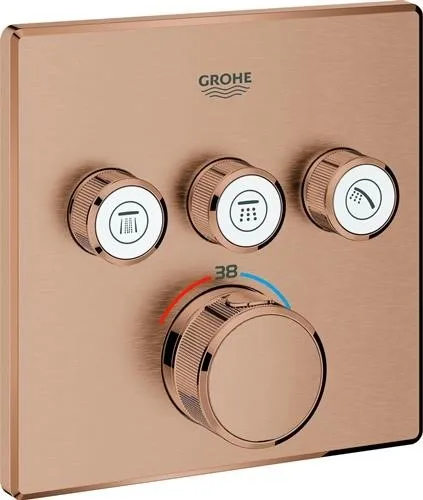 Grohe Thermostats Grohtherm SmartControl 29126 carré FMS 3 vannes d'arrêt warm sunset brossé