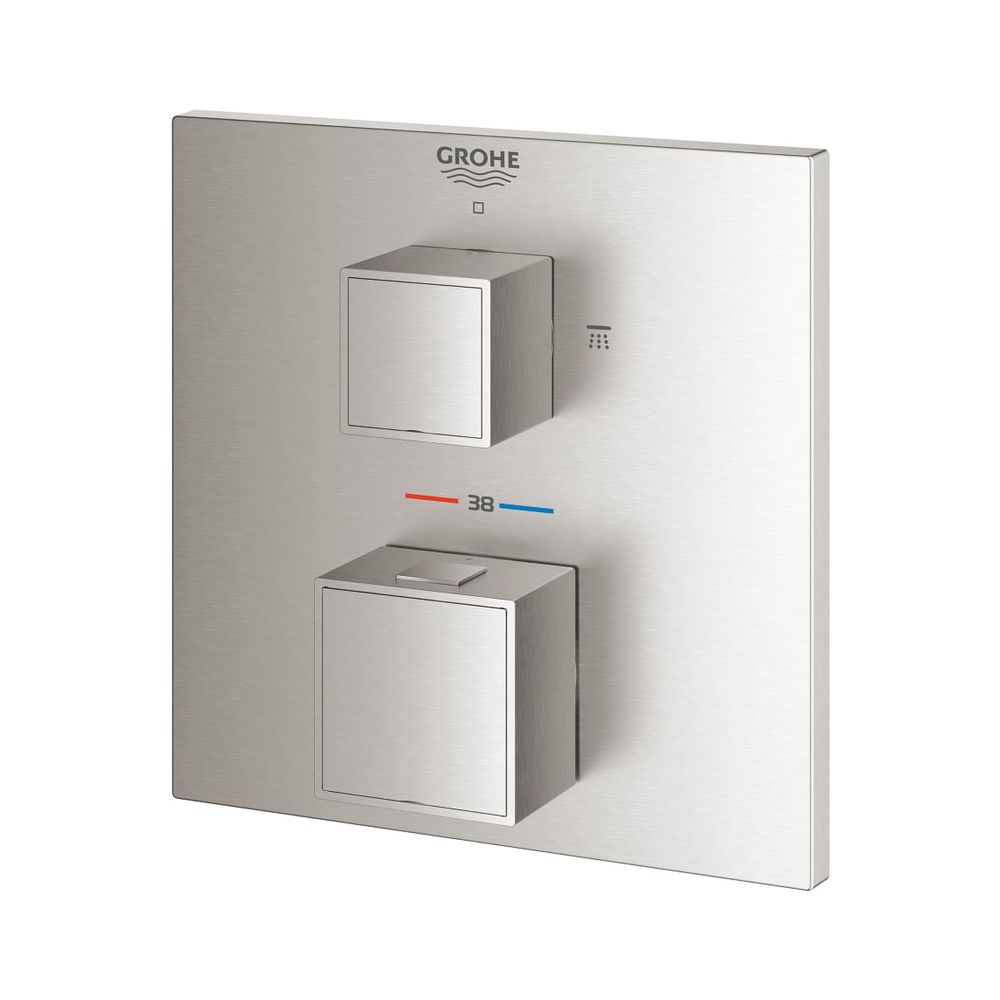 Grohe Grohtherm Cube Robinet mit douche thermostatique intégrée avec commutation 2 voies, Kit de montage prêt à poser pour Rapido, Supersteel