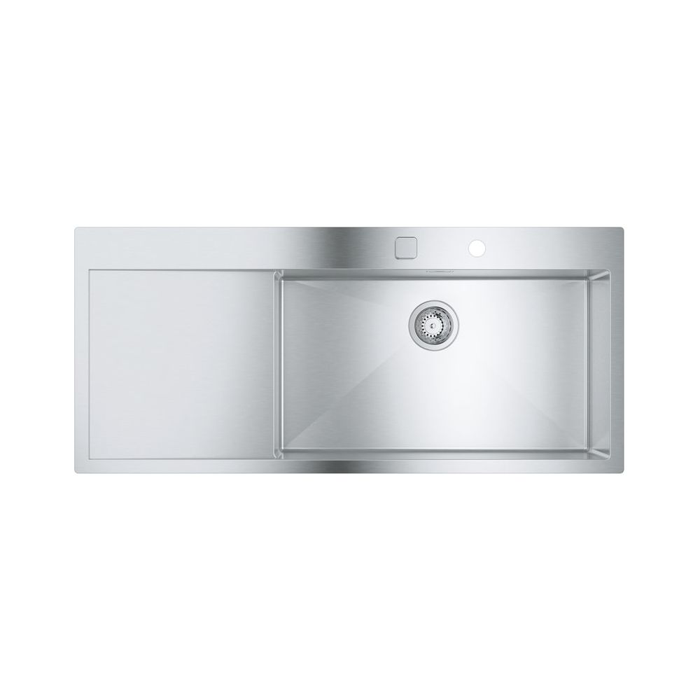 Évier en acier inoxydable Grohe K1000 avec égouttoir, 1160x520 mm, 1 bac 710x400 mm, montage à droite, encastré ou en applique