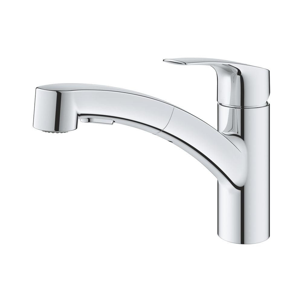 Robinet de cuisine Grohe Eurosmart monocommande 1 trou, bec plat, douchette double extractible, bec pivotant, chromé