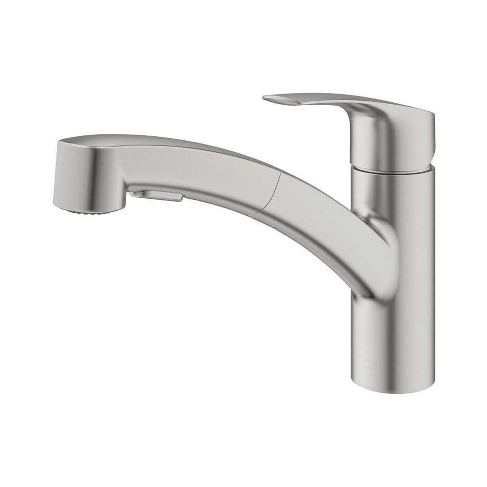 Robinet de cuisine Grohe Eurosmart à un trou, bec plat, pommeau de douche double extractible, bec pivotant, Supersteel