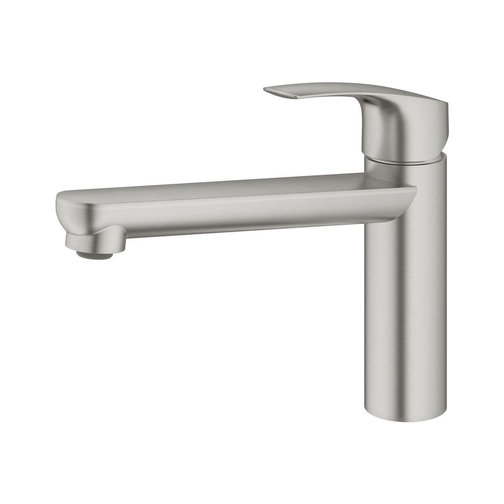 Robinet de cuisine Grohe Eurosmart à levier unique, montage à un trou, bec moyen en hauteur, orientable en fonte, angle de rotation 140°, Supersteel