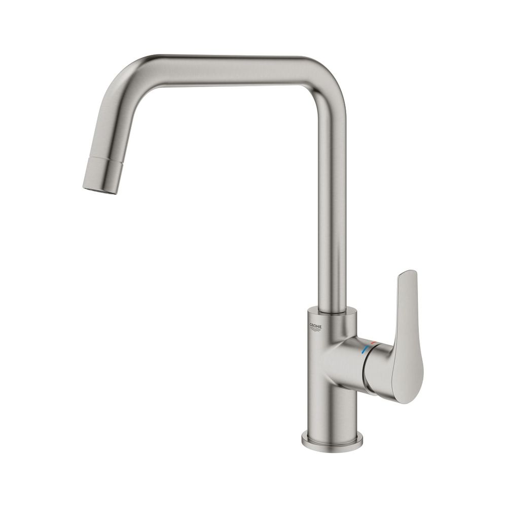 Mitigeur monocommande Grohe Eurosmart pour évier, sortie haute, cartouche céramique 28 mm, Supersteel, bec orientable