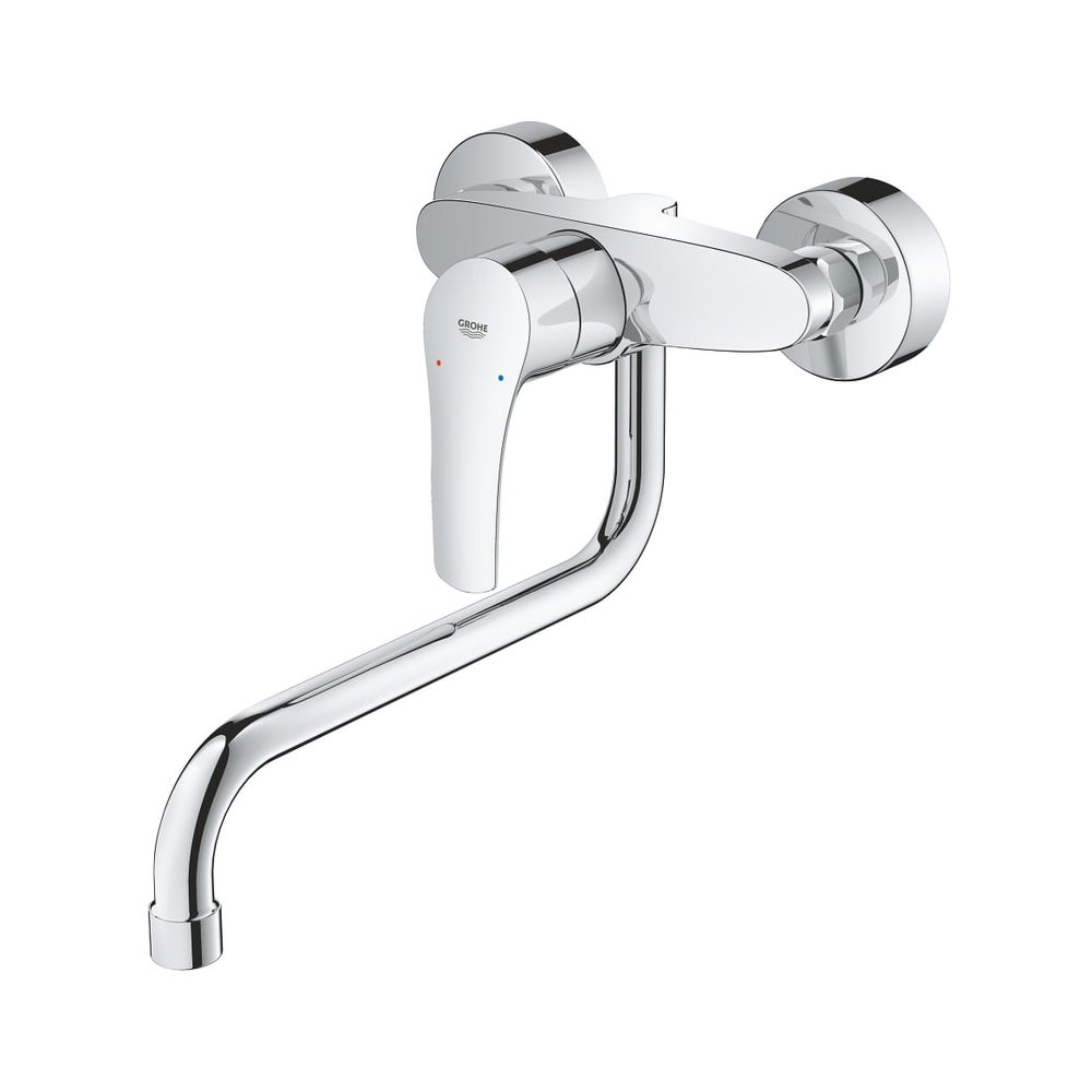 Robinetterie de lavabo Grohe Eurosmart, montage mural, bec orientable, raccords S, portée 277 mm, chrome