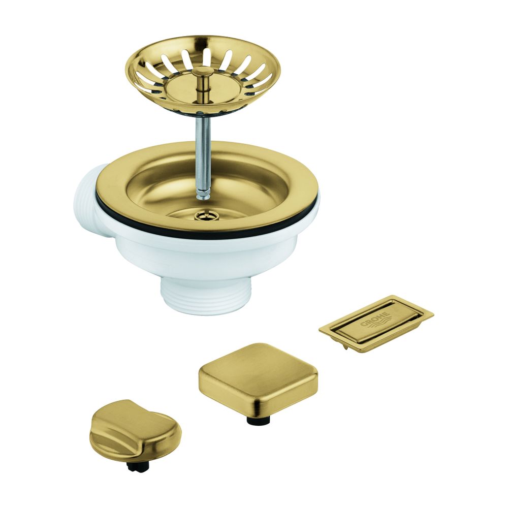 Garniture d'évacuation Grohe avec excentrique pour évier de cuisine à 1 bac, avec élément de recouvrement, Cool Sunrise brossé, 40996GN0