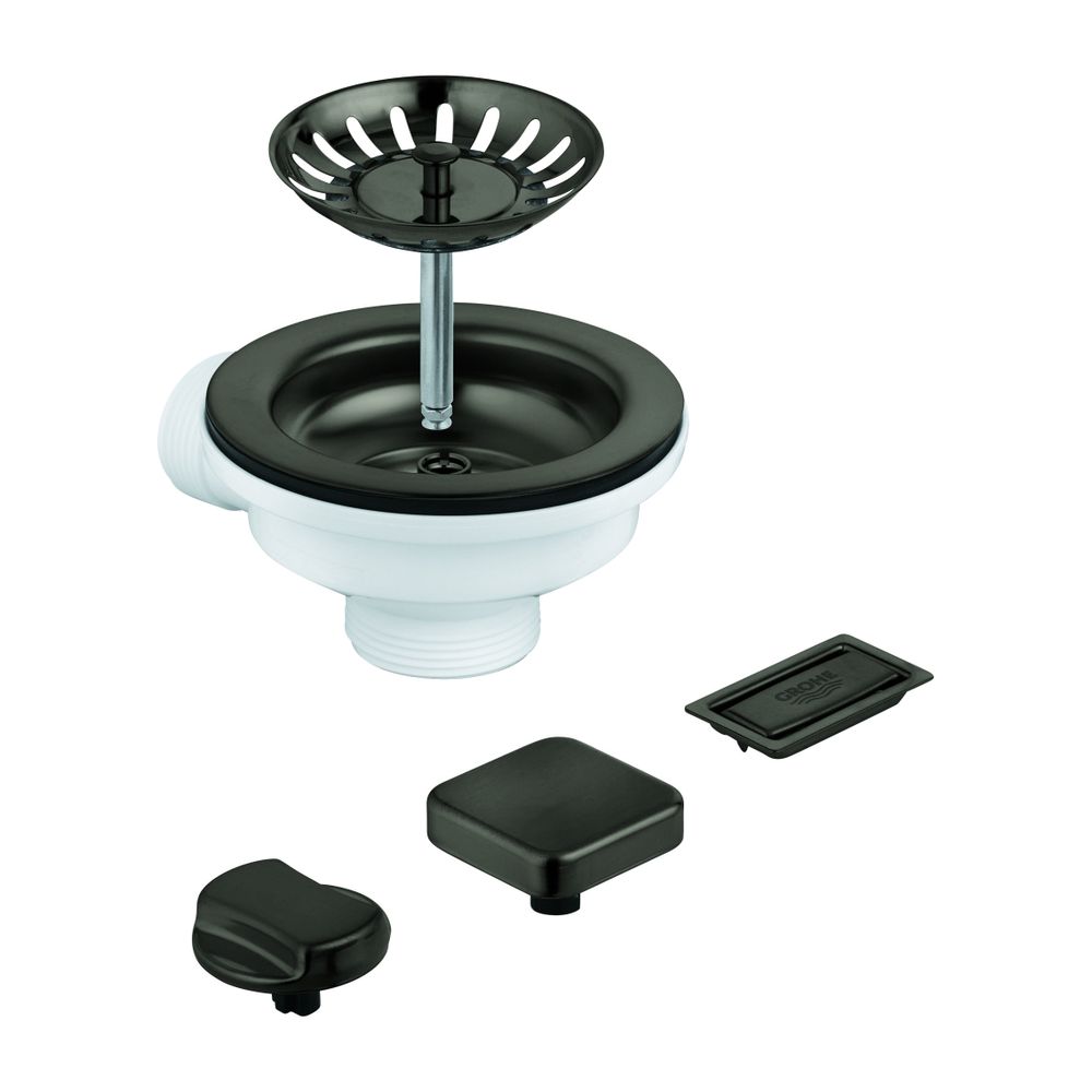 Garniture d'évacuation GROHE avec excentrique pour évier de cuisine à 1 bac, avec élément de recouvrement, finition Hard Graphite brossé, référence 40996AL0
