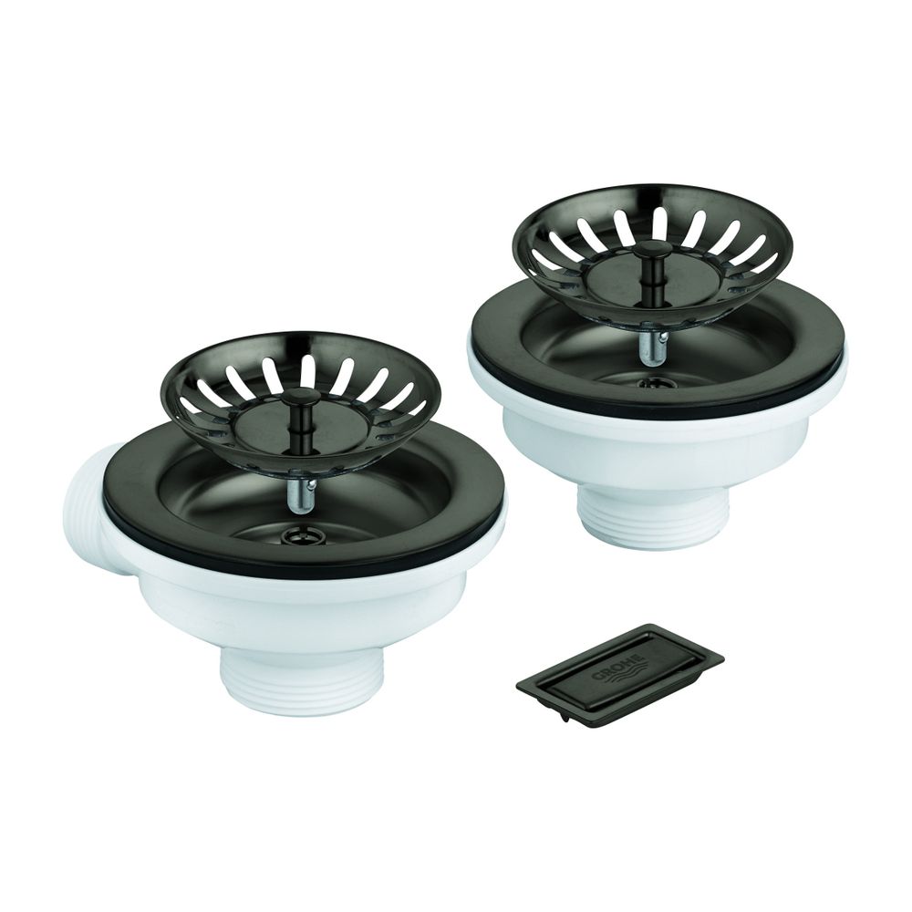 Garniture d'évacuation GROHE sans excentrique pour évier de cuisine à 1 bac, avec élément de recouvrement, finition Hard Graphite brossé, référence 40997AL0