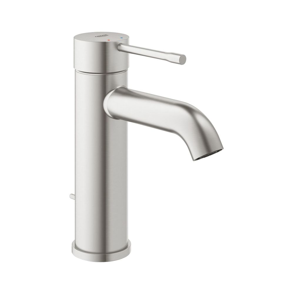 Robinetterie de lavabo Einhand Essence Grohe, taille S, montage à trou unique, bec fixe, mousseur réglable, Supersteel