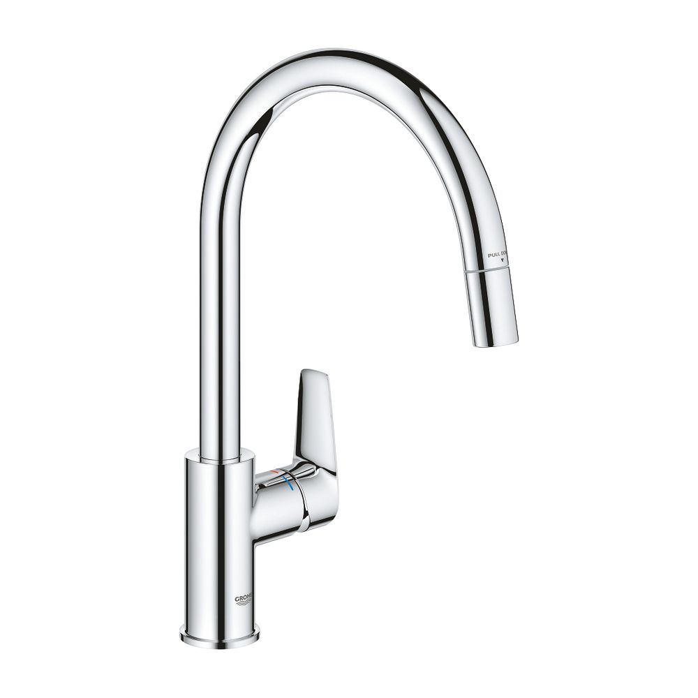 Robinetterie de cuisine Grohe BauEdge à montage à un trou, bec extractible, chromé, 30536000