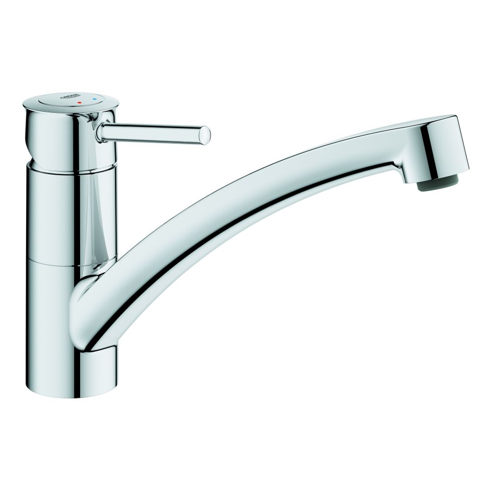 Robinetterie de cuisine BauClassic Grohe à un trou, bec plat pivotant (140°), finition chromée