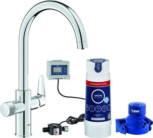 Kit de démarrage Grohe Blue Pure BauCurve 30582 bec C avec filtre Ultrasafe chrom