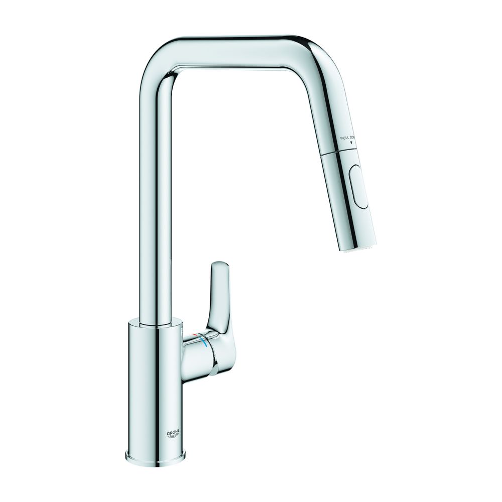 Robinet de lavabo Grohe Eurosmart à une poignée, bec coulé pivotant haut, douchette double extractible, Chromé, 30619000