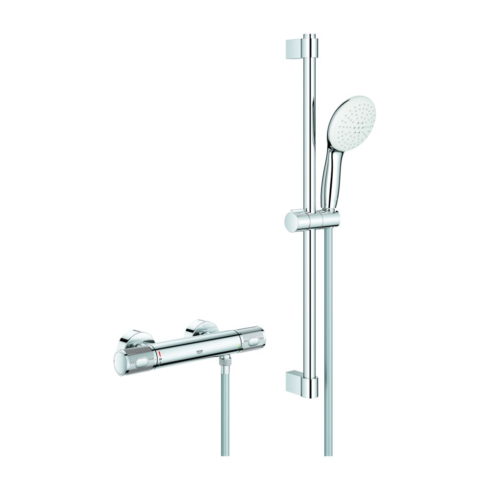 Mitigeur thermostatique Grohe Grohtherm 1000 Performance avec jeu de barre de douche Tempesta 600 mm, 2 modes de jet pluie/jet, chromé