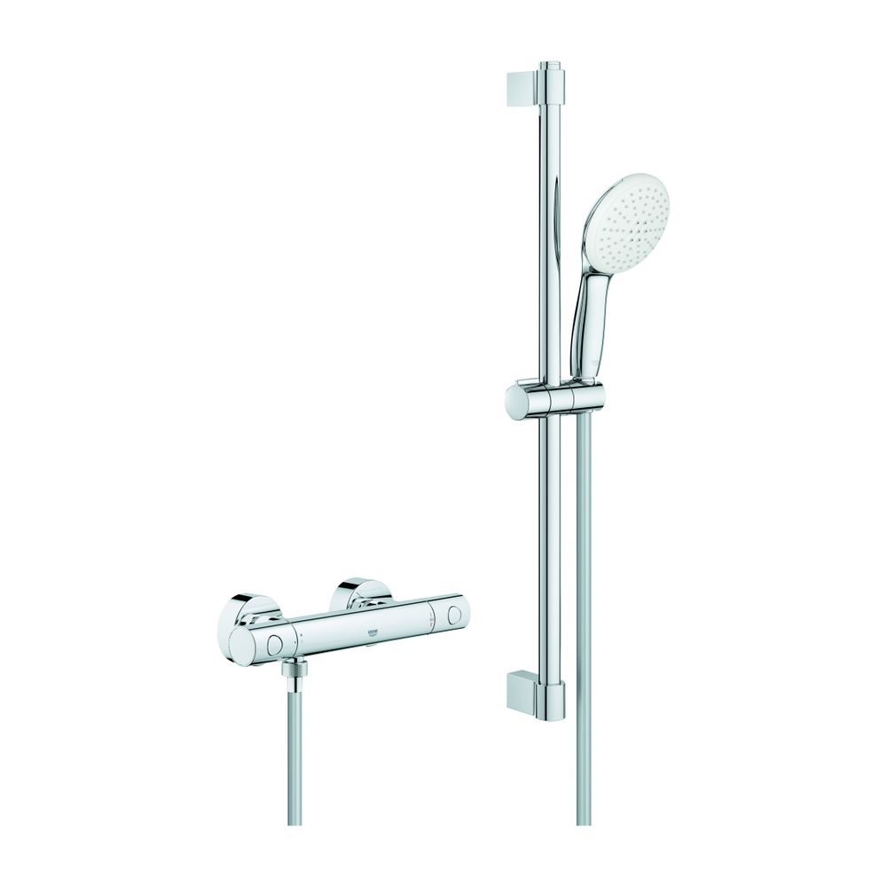 Grohe Grohtherm 800 Cosmopolitan Mitigeur thermostatique de douche, avec jeu de barre de douche Tempesta 600 mm, 2 modes pluie/jet, chrome