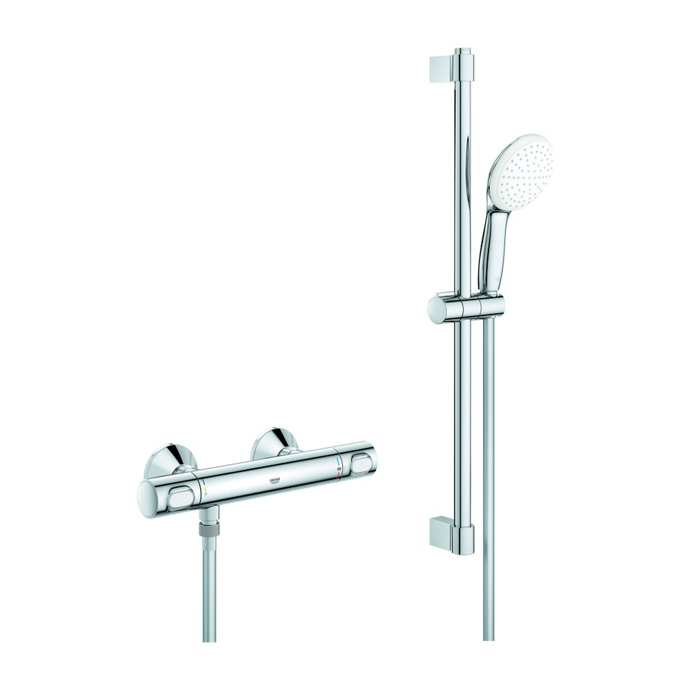 Mitigeur thermostatique Grohe Grohtherm 500 avec jeu de barre de douche Tempesta 600 mm, 1 mode de jet pluie, chromé, 34796001
