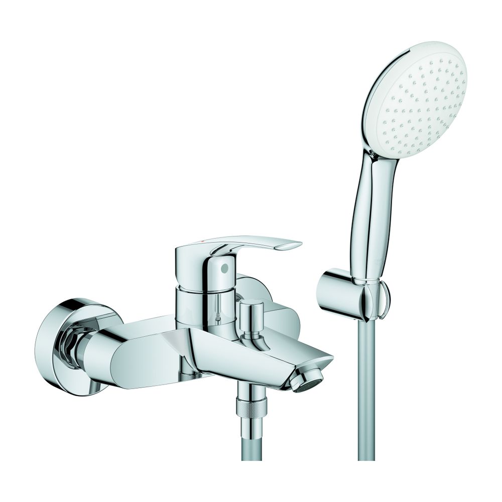 Robinet de baignoire monocommande Grohe Eurostyle Cosmopolitan, montage mural, avec jeu de fixation mural Tempesta 110 et 1 mode de jet pluie, chromé