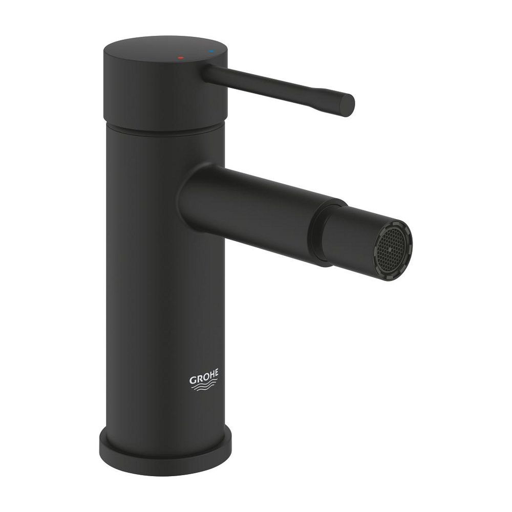 Robinetterie de bidet Grohe Essence, montage à un trou, corps lisse, garniture à tige de traction, Phantom Black, 24395KF1