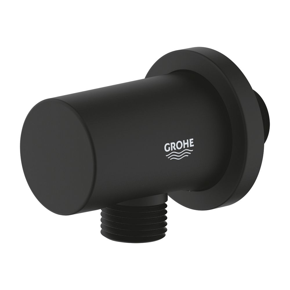 Grohe Courbe de raccordement Rainshower avec filetage mâle, anti-retour intégré, rosace ronde et support, Phantom Black, 22118KF0