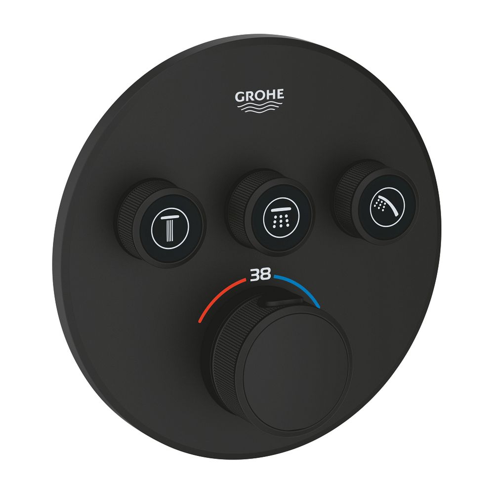 Grohe Thermostat Grohtherm SmartControl, 3 vannes d'arrêt, kit de montage prêt à l'emploi pour Rapido SmartBox, Phantom Black, 29508KF0