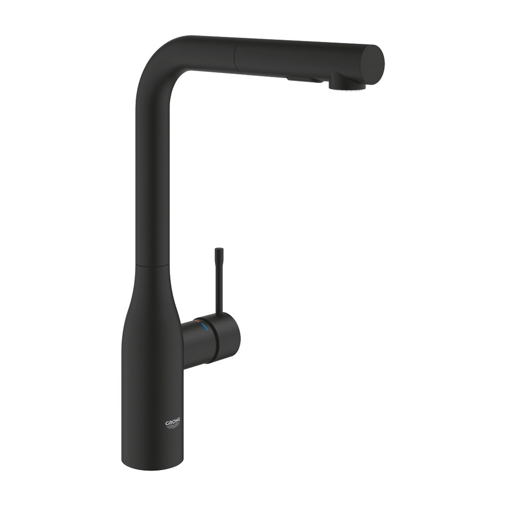 Robinet de cuisine Grohe Essence 1 trou, mitigeur monocommande, pommeau extractible double jet, Phantom Black, 30504KF0