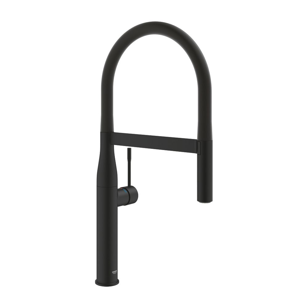 Robinetterie de cuisine Grohe Essence à bec unique, montage à trou unique, avec pommeau pro, Phantom Black, 30503KF0